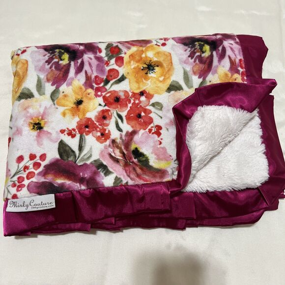 Minky Couture Fleece Blanket 52x36 Pink Baby Girl Plush Pleated Satin Throw - Picture 1 of 15